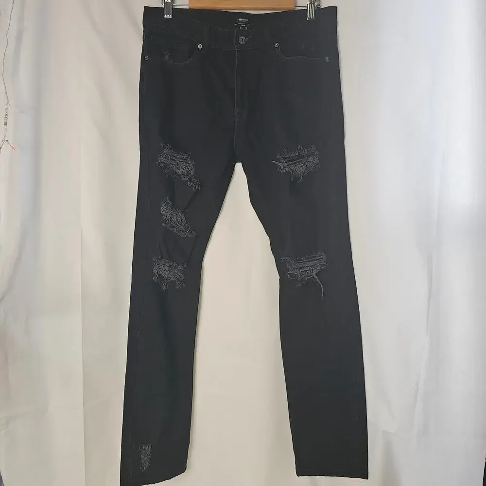 Forever 21 Mens Slim Distressed Jeans Black Size 32
